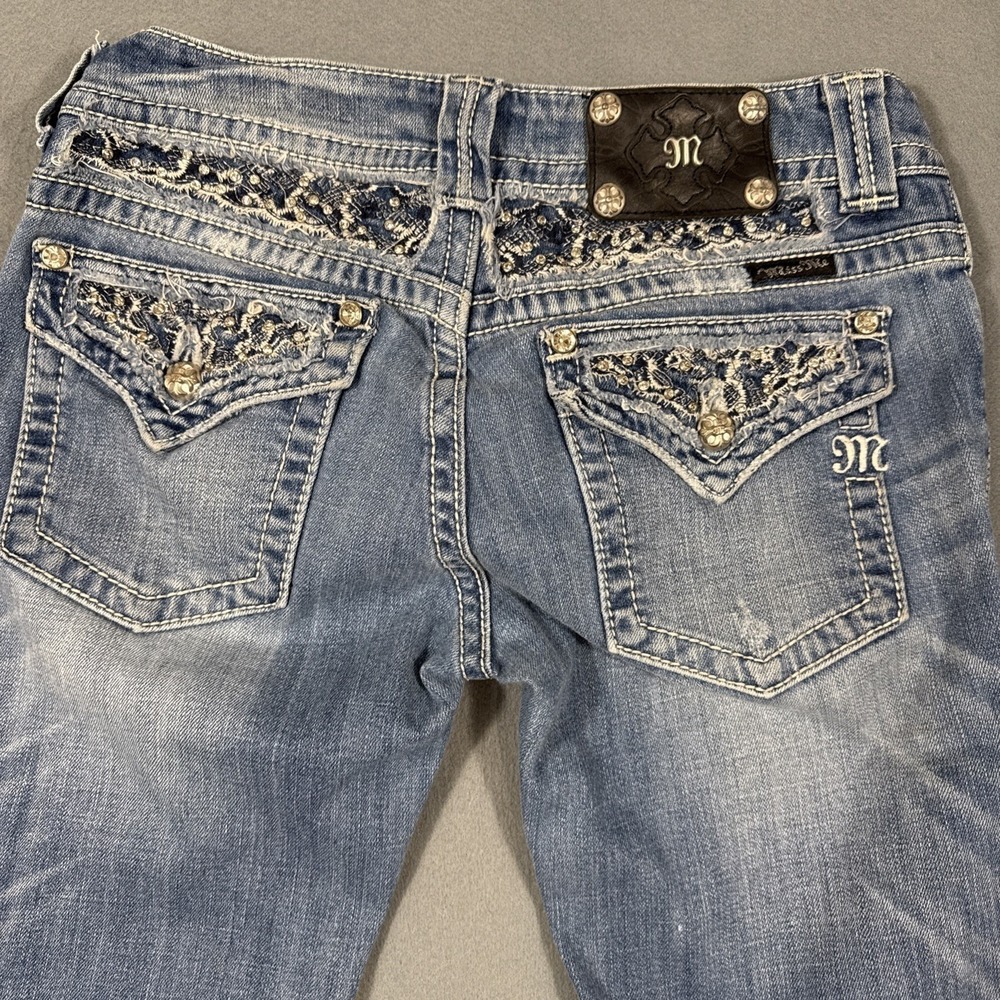 Miss Me Jeans Women's 28 Boot Embellished Y2K RHINESTONE THICK STITCH